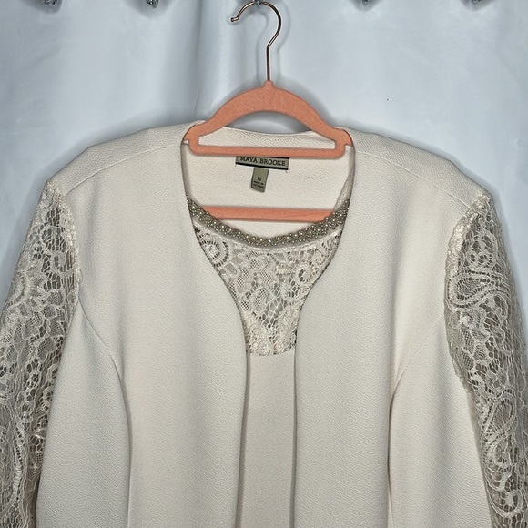 Maya Brooke Pearl Lace Cream Dress Set | Size 16 - Picture 6 of 16